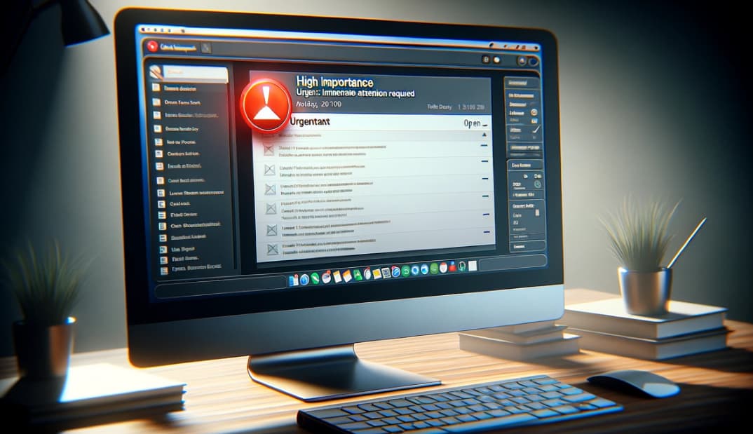 Computer screen showing an email marked as 'High Importance' with a red flag